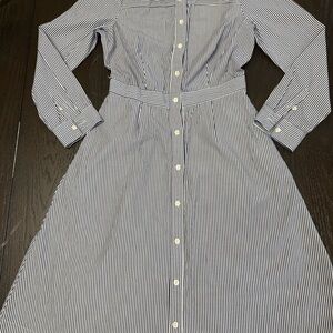 Striped Button-Front Shirt Dress in Navy and White
